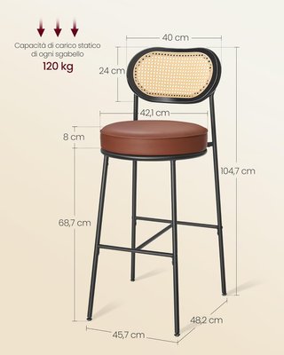 Conjunto de 2 Taburetes de Cocina, Taburetes de Bar, Sillas de Cocina con Respaldo Curvo, Rattan PE Estilo Boho, 48,2 X 45,7 X 104,7 Cm, Marrón Caramelo LBC097K01