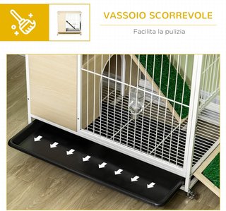 Jaula para Conejos con Depósito de Agua y Bandeja Extraíble, Mesa de Salón Color Roble en Aglomerado, Acero y PVC, 78X52.5X76.5 Cm