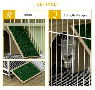 Jaula para Conejos con Depósito de Agua y Bandeja Extraíble, Mesa de Salón Color Roble en Aglomerado, Acero y PVC, 78X52.5X76.5 Cm