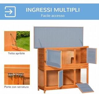 Conejera Exterior de Madera con Rampa y Casa de 2 Pisos, Casa Jaula para Conejos y Cobayas, Animales Pequeños, 122X48X100 Cm