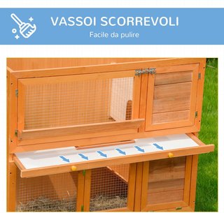 Conejera Exterior de Madera con Rampa y Casa de 2 Pisos, Casa Jaula para Conejos y Cobayas, Animales Pequeños, 122X48X100 Cm