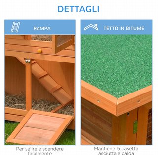 Conejera Exterior de Madera con Rampa y Casa de 2 Pisos, Casa Jaula para Conejos y Cobayas, Animales Pequeños, 122X48X100 Cm