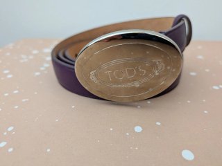 Cinturón Tod's Cuero Morado Hebilla Plateada