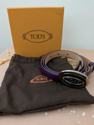 Cinturón Tod's Cuero Morado Hebilla Plateada