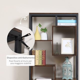 Estante Librería en Estilo Industrial con Armario de 2 Puertas, Estante Ahorra Espacio de 8 Estantes para Casa y Oficina, 70X30X180Cm, Marrón
