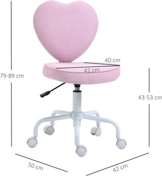 Silla de Escritorio en Forma de Corazón, Silla de Oficina con 5 Ruedas Giratorias y Altura Ajustable en Tela, 42X50X79-89Cm, Rosa