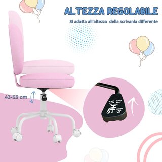 Silla de Escritorio en Forma de Corazón, Silla de Oficina con 5 Ruedas Giratorias y Altura Ajustable en Tela, 42X50X79-89Cm, Rosa