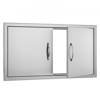 Puerta de Acceso para BBQ, Puerta Doble para Cocina Exterior de 863x482 mm, Puerta de Montaje Flush de Acero Inoxidable, Puerta Vertical de Pared con Manijas, para Isla de BBQ, Estación de Asado, ...