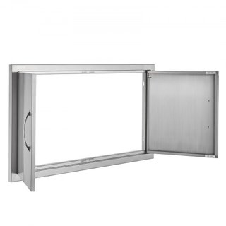 Puerta de Acceso para BBQ, Puerta Doble para Cocina Exterior de 863x482 mm, Puerta de Montaje Flush de Acero Inoxidable, Puerta Vertical de Pared con Manijas, para Isla de BBQ, Estación de Asado, ...