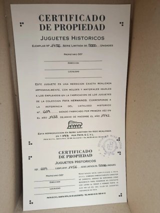 JUGUETE PAYÁ BARRENDERO 1933 CON CERTIFICADO
