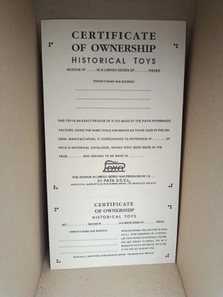 JUGUETE PAYÁ BARRENDERO 1933 CON CERTIFICADO