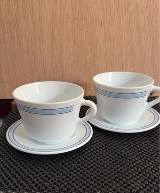 Conjunto 2 Tazas y Platos Porcelana Azul