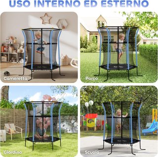Trampolino Elastico per Bambini 3-10 Anni con Ingresso con Cerniera e Pali Imbottiti, Tappetino Elastico in Acciaio, PP ed EPE, Ø163.5X163.5/190 Cm
