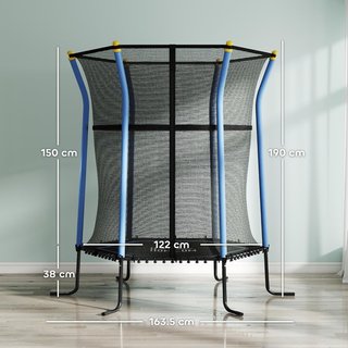 Trampolino Elastico per Bambini 3-10 Anni con Ingresso con Cerniera e Pali Imbottiti, Tappetino Elastico in Acciaio, PP ed EPE, Ø163.5X163.5/190 Cm