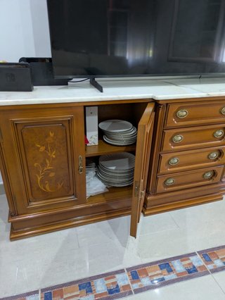 Aparador TV Madera Encimera Mármol