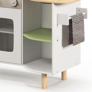 Cocina de Juguete para Niños de 3-6 Años con Máquina de Hielo y Sartenes, Cocina para Niños con Estantes y Armarios para Utensilios y Vajilla, 84X34X89 Cm, Blanco y Verde