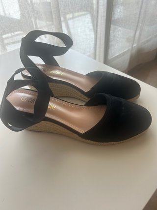 Sandalias cuña esparto negras talla 39 poco uso
