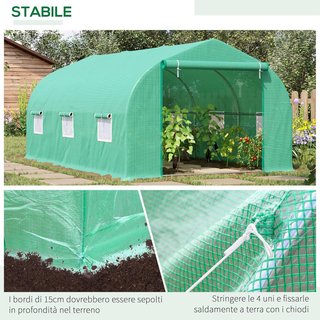 Invernadero para Huerto Con 6 Ventanas Y Puerta Enrollable, Invernadero De Jardín En Túnel Con Techo Inclinado En PE Y Tubos De Acero, 4.5X3X2M, Verde Oscuro