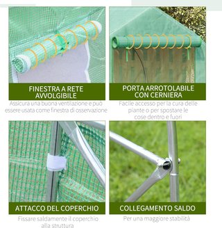 Invernadero para Huerto Con 6 Ventanas Y Puerta Enrollable, Invernadero De Jardín En Túnel Con Techo Inclinado En PE Y Tubos De Acero, 4.5X3X2M, Verde Oscuro