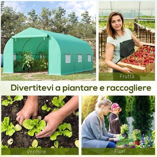 Invernadero para Huerto Con 6 Ventanas Y Puerta Enrollable, Invernadero De Jardín En Túnel Con Techo Inclinado En PE Y Tubos De Acero, 4.5X3X2M, Verde Oscuro