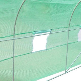 Invernadero para Huerto Con 6 Ventanas Y Puerta Enrollable, Invernadero De Jardín En Túnel Con Techo Inclinado En PE Y Tubos De Acero, 4.5X3X2M, Verde Oscuro
