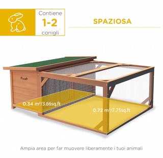 Conejera de Exterior e Interior de Madera con Casita para Conejos y Área Abierta Cercada, 125.5X100X49Cm, Naranja