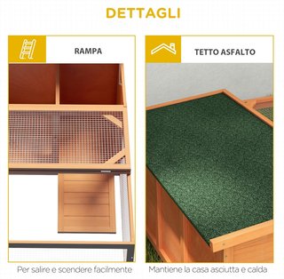 Conejera de Exterior e Interior de Madera con Casita para Conejos y Área Abierta Cercada, 125.5X100X49Cm, Naranja