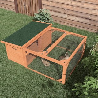 Conejera de Exterior e Interior de Madera con Casita para Conejos y Área Abierta Cercada, 125.5X100X49Cm, Naranja
