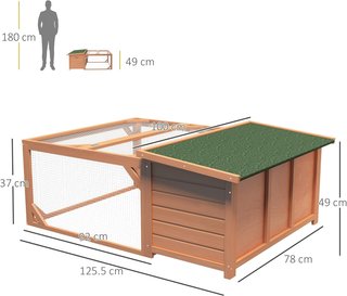 Conejera de Exterior e Interior de Madera con Casita para Conejos y Área Abierta Cercada, 125.5X100X49Cm, Naranja