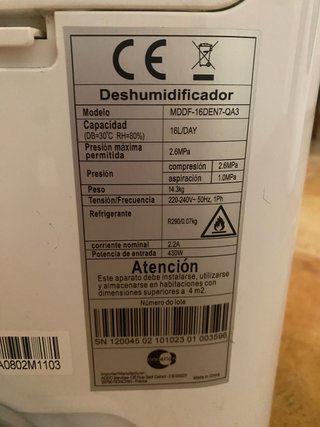 Deshumidificador Equation 16L/día
