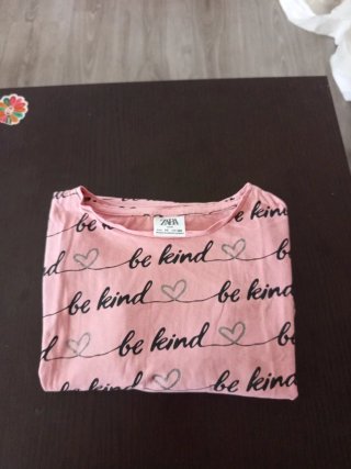 Camiseta Zara Manga Larga Be Kind Rosa