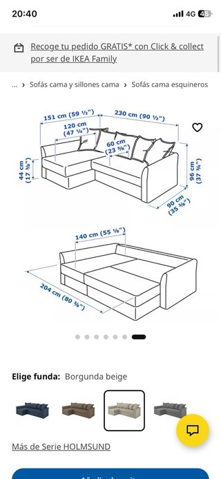 Sofá cama chaiselongue 3 plazas IKEA  Sin Funda!