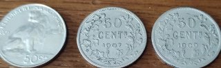 Lote 7 monedas Plata Bélgica 50 céntimos