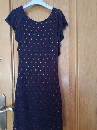 Vestido fiesta lentejuelas negro y rosa