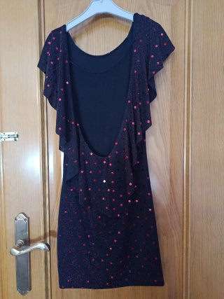 Vestido fiesta lentejuelas negro y rosa
