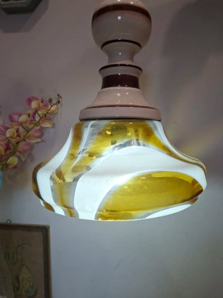 Lampadario vintage ceramica e vetro
