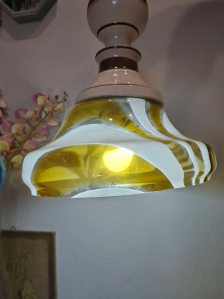 Lampadario vintage ceramica e vetro
