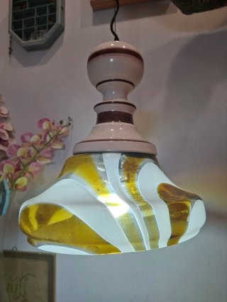 Lampadario vintage ceramica e vetro