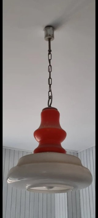 Lampadario Space Age Arancione Bianco Vetro