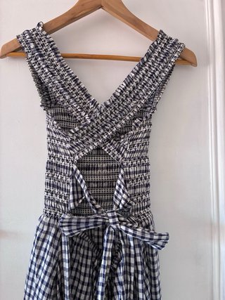 Vestido Maxi Mango Cuadros Blanco y azul.