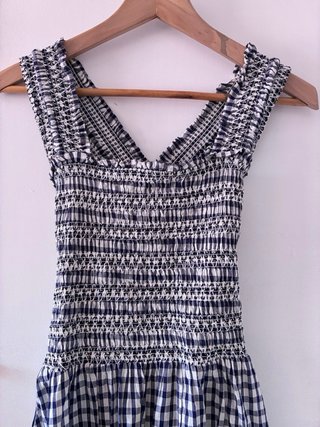 Vestido Maxi Mango Cuadros Blanco y azul.