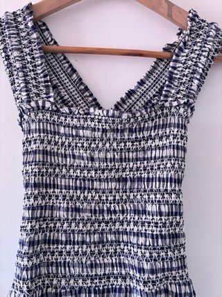 Vestido Maxi Mango Cuadros Blanco y azul.