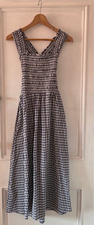 Vestido Maxi Mango Cuadros Blanco y azul.