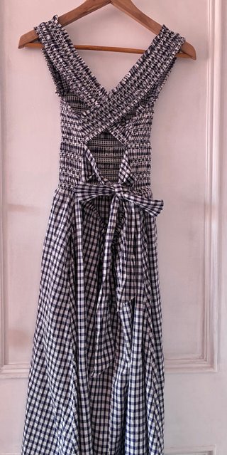 Vestido Maxi Mango Cuadros Blanco y azul.
