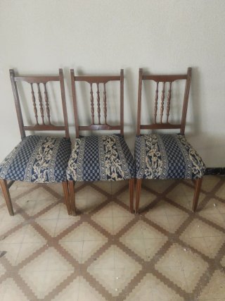 Conjunto de 6 sillas madera y tela
