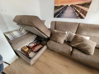 Sofá Chaise Longue Beige/Marrón+ 2 butacas