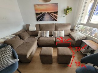 Sofá Chaise Longue Beige/Marrón+ 2 butacas