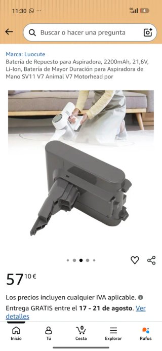 Batería Aspiradora Luocute 6000 mAh 21,6V