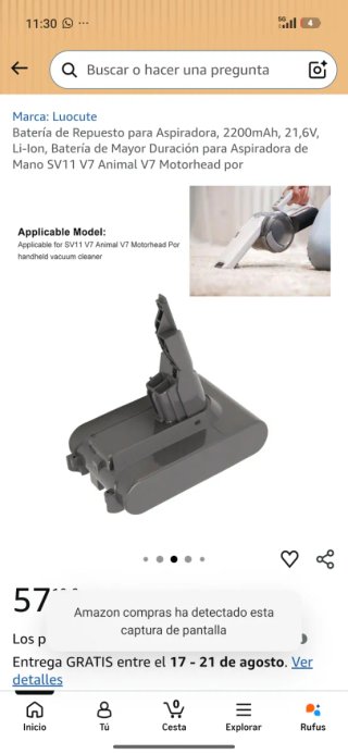 Batería Aspiradora Luocute 6000 mAh 21,6V