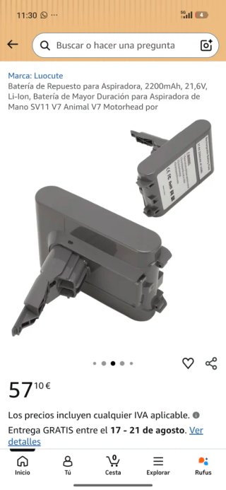 Batería Aspiradora Luocute 6000 mAh 21,6V